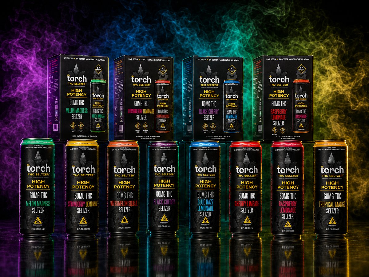 Torch 60mg high-potency THC seltzers — full lineup of nine flavors at iSmokee smoke shop near Disney in Orlando and Kissimmee